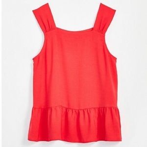 LOFT NWT Square Neck Peplum Shell Shiny Coral